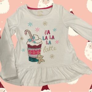 Cynthia Rowley 7-8 Girls' Fa La La La Latte Long Sleeve Top